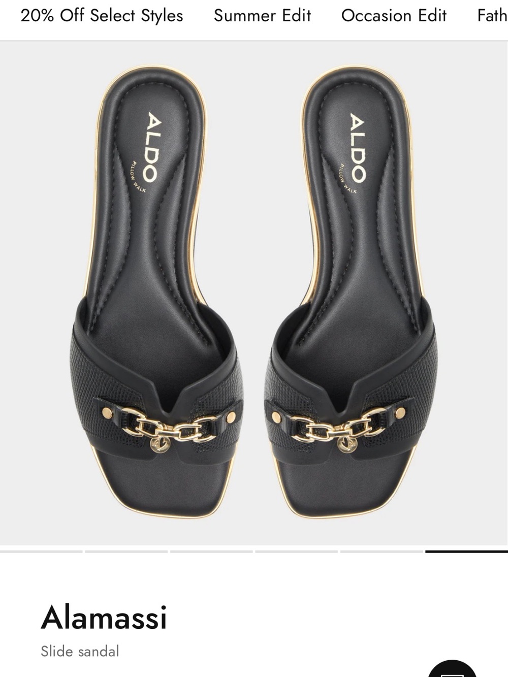 ALDO Alamassi Black Slide Sandal with Gold Chain Accent